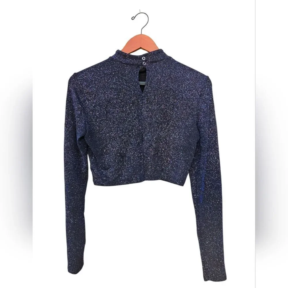 H&M Navy Keyhole Long Sleeve Crop Top